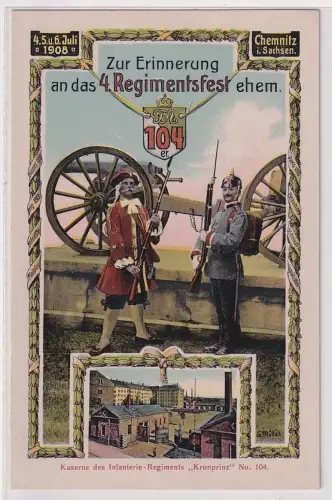 52539 Ak Chemnitz zur Erinnerung an das 4.Regimentsfest ehem.104er, 1908