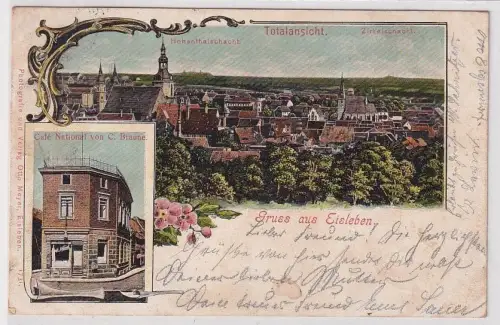 53936 Ak Gruß aus Eisleben Hohenthalschacht, Zirkelschacht, Café National 1904