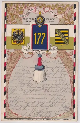 902370 Regiments Ak Lithographie Dresden Kgl.Sächs.12.Infanterie-Regiment Nr.177