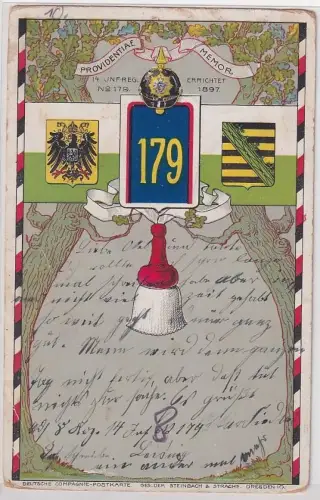907247 Regiments Ak Lithographie Leisnig Kgl.Sächs.14.Infanterie-Regiment Nr.179