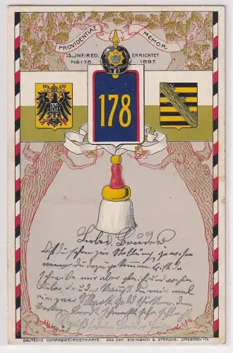 98142 Regiments Ak Lithographie Kamenz Kgl.Sächs.13.Infanterie-Regiment Nr.178