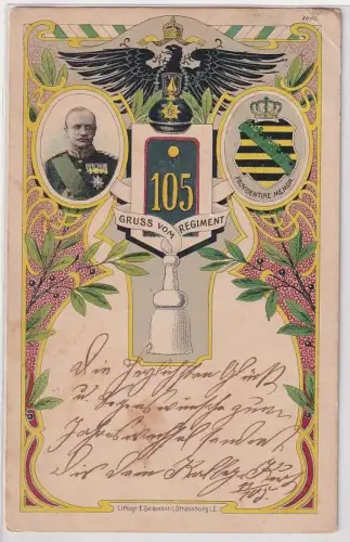 67374 Gruß vom Regiment Ak Lithographie Straßburg Im Els. K.S.6.Inf.Regt.Nr.105