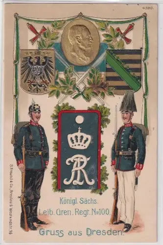 906092 Präge Ak Mein Regiment Dresden 1. K.S. Leib-Grenadier-Regiment Nr.100