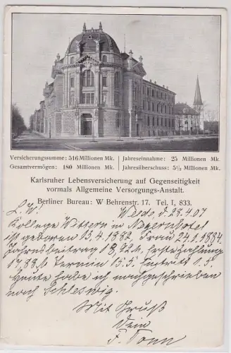 61165 Ak Berlin W. Behrenstr. 17  Büro Karlsruher Lebensversicherung 1907