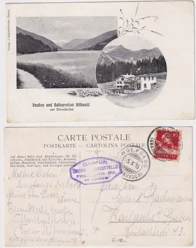 54445 Ak Pension und Restauration Höhwald am Davosersee Davos Schweiz 1916