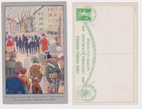 67122 Künstler Ak 100 Jahre Eintritt Genf Eidgenossenschaft Schweiz 1914