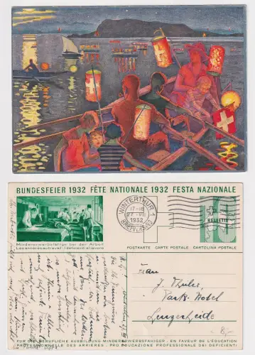 58137 Ak Ganzsache Schweiz Bundesfeier Rotes Kreuz 1932 Mindererwerbsfähige