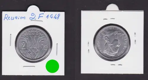 2 Francs Aluminium Münze Reunion 1948 vz (171812)