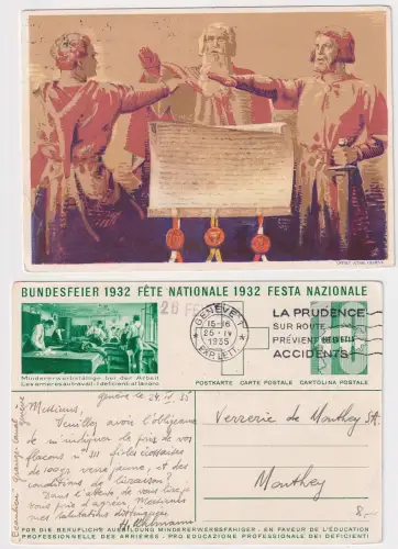 52962 Künstler Ak Ganzsache Schweiz Bundesfeier Rotes Kreuz 1932