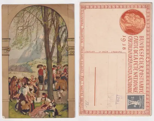 73810 Ak Ganzsache Schweiz Bundesfeier 1918 Für unsere Soldaten