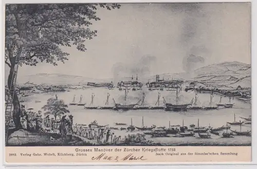 69956 Künstler Ak Grosses Manöver der Zürcher Kriegsflotte 1788