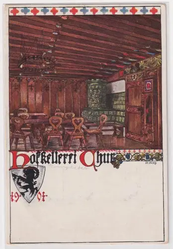 70275 Künstler Ak Chur Schweiz Hofkellerei Gastraum um 1900