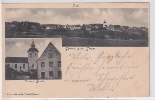 25192 Ak Gruss aus Stirn Totale, Kirche u. Schule 1898