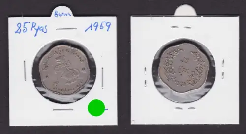 25 Pyas Kupfer-Nickel Münze Burma Myanmar 1959 ss+ (166452)