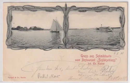 38474 Ak im Jugendstil Gruss aus Schmöckwitz vom Restaurant "Seglerschloss" 1900