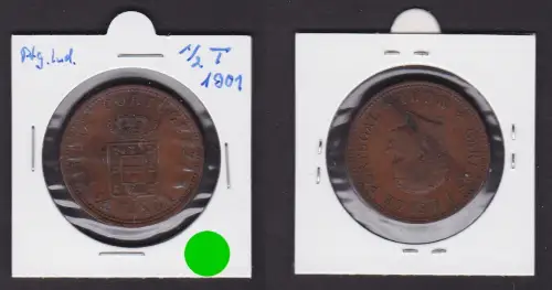 1/2 Tanga Bronze Münze Portugiesisch Indien 1901 f.ss (169468)