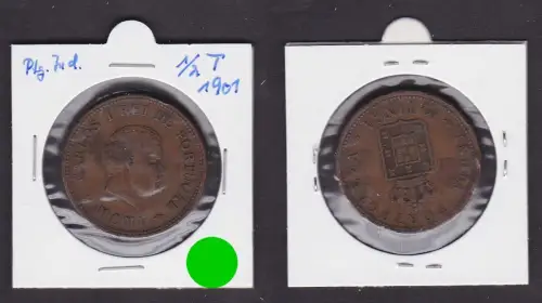 1/2 Tanga Bronze Münze Portugiesisch Indien 1901 f.ss (171987)