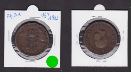 1/2 Tanga Bronze Münze Portugiesisch Indien 1903 f.ss (171874)