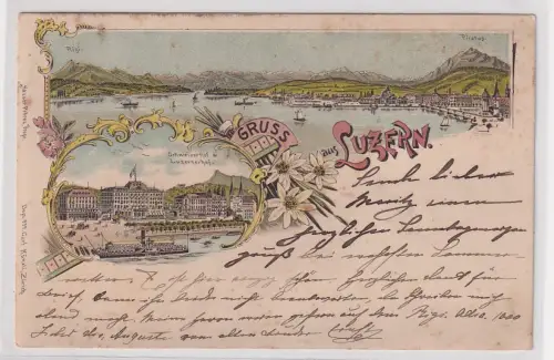 04750 Ak Lithografie Gruss aus Luzern Schweizerhod & Lunzernerhof Schweiz 1900