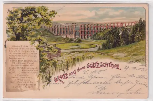 04994 Ak Lithografie Gruss aus dem Göltzschthal Brücke 1902