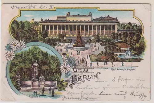 05118 Ak Lithografie Gruss aus Berlin Museum im Lustgarten, Denkmal 1904