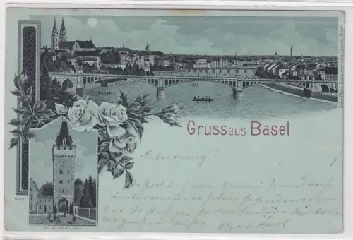24802 Ak Mondscheinkarte Gruss aus Basel Schweiz 1898