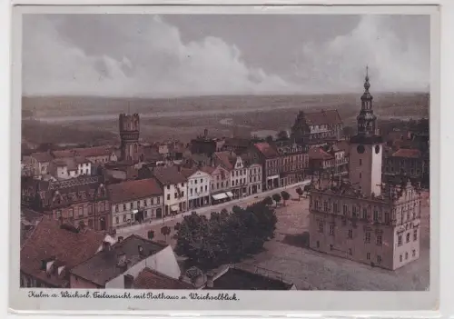 12093 Ak Kulm a. Weichsel Chełmno Teilansicht Rathaus u. Weichselblick 1941
