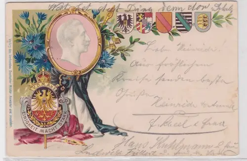 40480 Ak Lithographie Kaiser Wilhelm Einigkeit macht stark, Wappen 1903