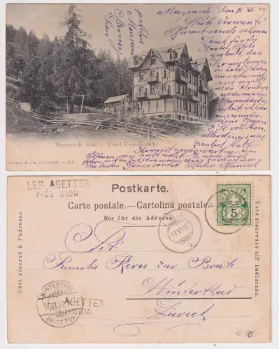 35857 Ak Mayens-de-Sion Hotel Rosa Blanche Schweiz 1902 mit Stationsstempel