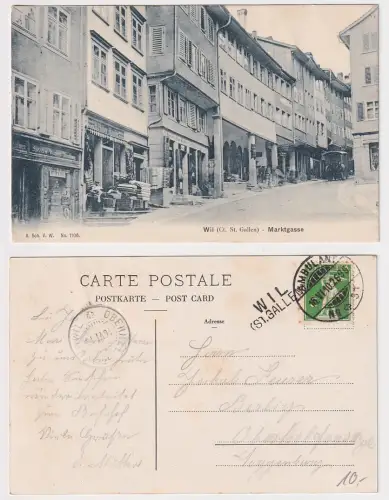 09040 Ak Wil (St. Gallen) Marktgasse Schweiz 1910 mit Stationsstempel