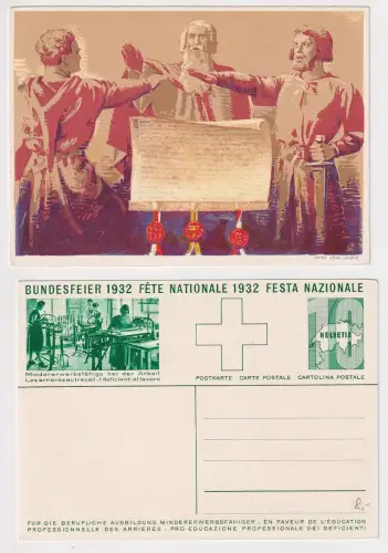 48220 Künstler Ak Ganzsache Schweiz Bundesfeier Rotes Kreuz 1932