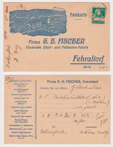 15417 Postkarte Bestellkarte Fa. Fischer Zündwaren Fehraltorf Schweiz 1930