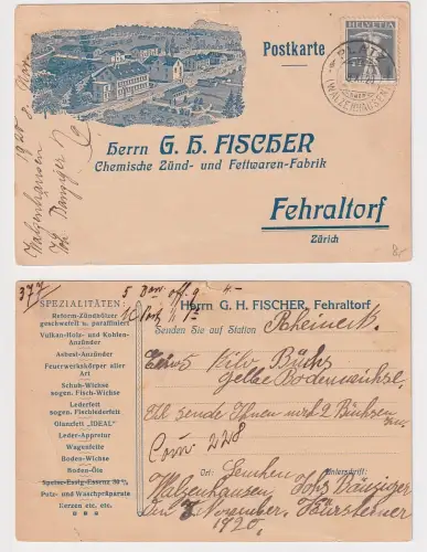 02202 Postkarte Bestellkarte Fa. Fischer Zündwaren Fehraltorf Schweiz 1920