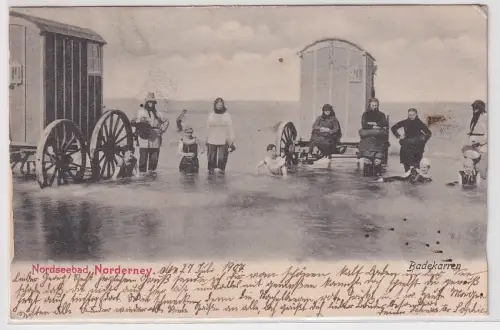 96862 AK Nordseebad Norderney - Badegäste mit Badekarren Badekutschen 1904