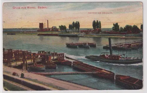 55718 AK Gruss aus Maxau Baden - Gasthaus zum Rheinhafen 1925