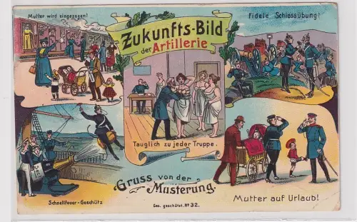 33403 Ak Zukunfts-Bild der Artillerie, Frauen bei der Musterung 1916