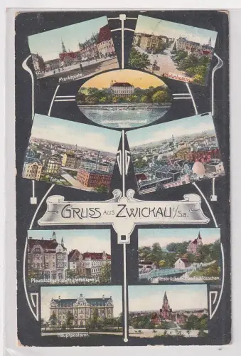 65697 Mehrbild Ak im Jugendstil Gruss aus Zwickau i.Sa. 1910