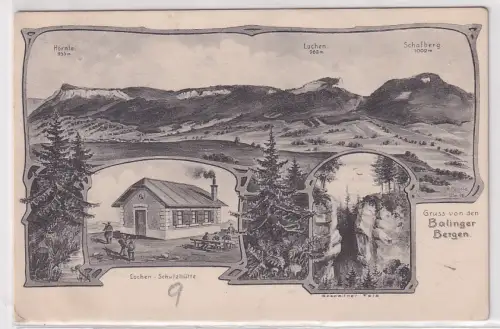 64659 Ak Gruss von den Balinger Bergen Lochen-Schutzhütte 1909