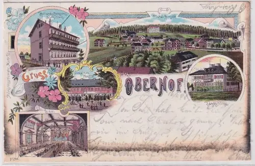 40231 Ak Lithographie Gruss aus Oberhof Jagdschloß, Domainen Gasthof usw. 1898