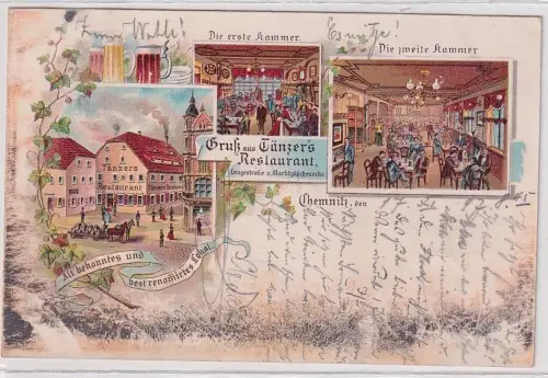 45649 Ak Lithographie Gruß aus Tänzers Restaurant Chemnitz 1897