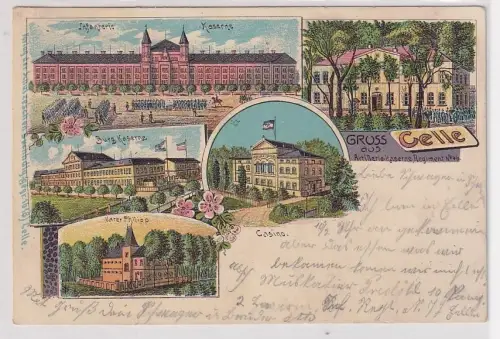26909 Ak Lithographie Gruss aus Celle Artillerie Kaserne Regiment Nr.46 usw.
