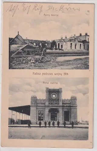 46061 Mehrbild Ak Kalisch Kalisz zerstörter Bahnhof um 1916
