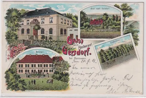40373 Ak Lithographie Gruss vom Restaurant Gersdorf bei Rosswein 1901