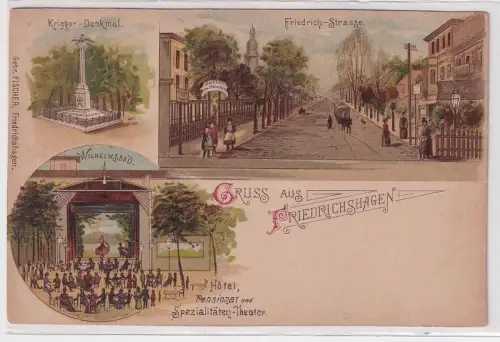 08062 Mehrbild Ak Gruss aus Friedrichshagen Kriegerdenkmal usw. um 1900