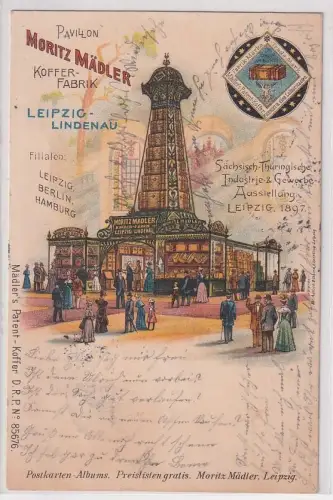 14416 Ak Litho Leipzig Gewerbeausstellung 1897 Moritz Mädler Kofferfabrik