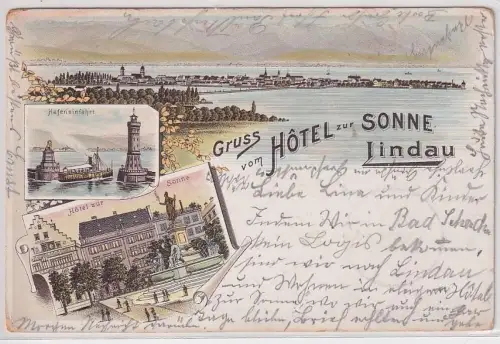42754 Ak Lithographie Gruss vom Hotel zur Sonne Lindau 1908