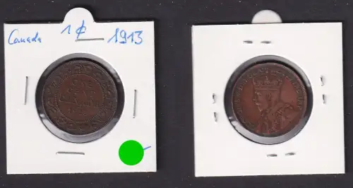 1 Cent Kupfer Münze Kanada Canada George V. 1913 ss+ (169480)