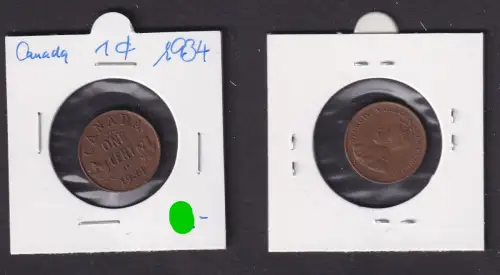 1 Cent Kupfer Münze Kanada Canada George V. 1934 ss+ (168927)