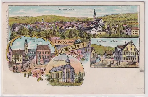 99969 Ak Lithographie Gruß aus Laudenbach Gasthaus zur Krone usw. um 1910