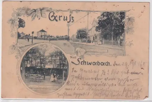 78407 Ak Gruß aus Schwabach Restauration mit Garten 1901